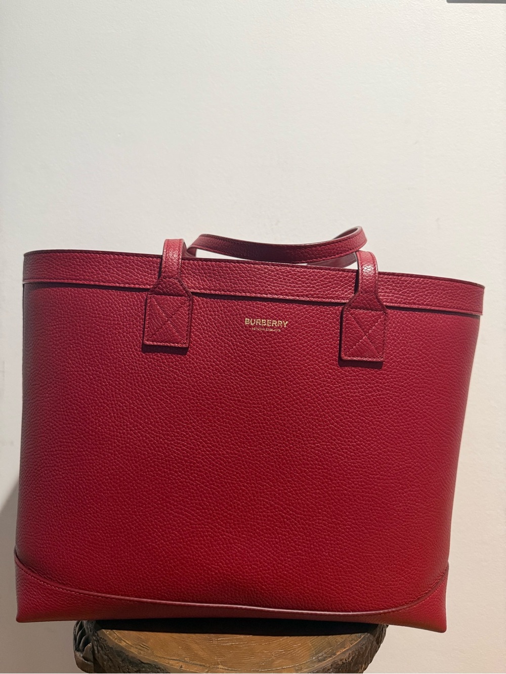 Burberry Burgundy Red Pebbled Leather Tote